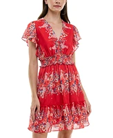 Taylor Petite Printed Flutter-Sleeve Fit & Flare Dress