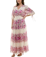 Taylor Plus Floral-Print Chiffon A-Line Midi Dress