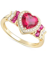 Macy's Lab Grown Ruby (1-1/2 ct. t.w.), White Sapphire (1/4 ct. t.w.) & Diamond Accent Heart Ring in 14K Gold Over Sterling Silver