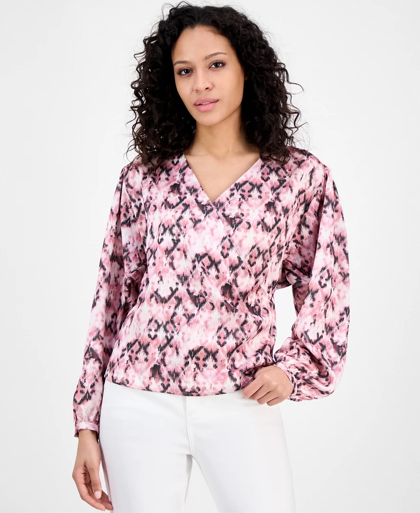 Boss Orange Women's Printed Long-Sleeve V-Neck Blouse