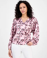 Boss Orange Women's Printed Long-Sleeve V-Neck Blouse