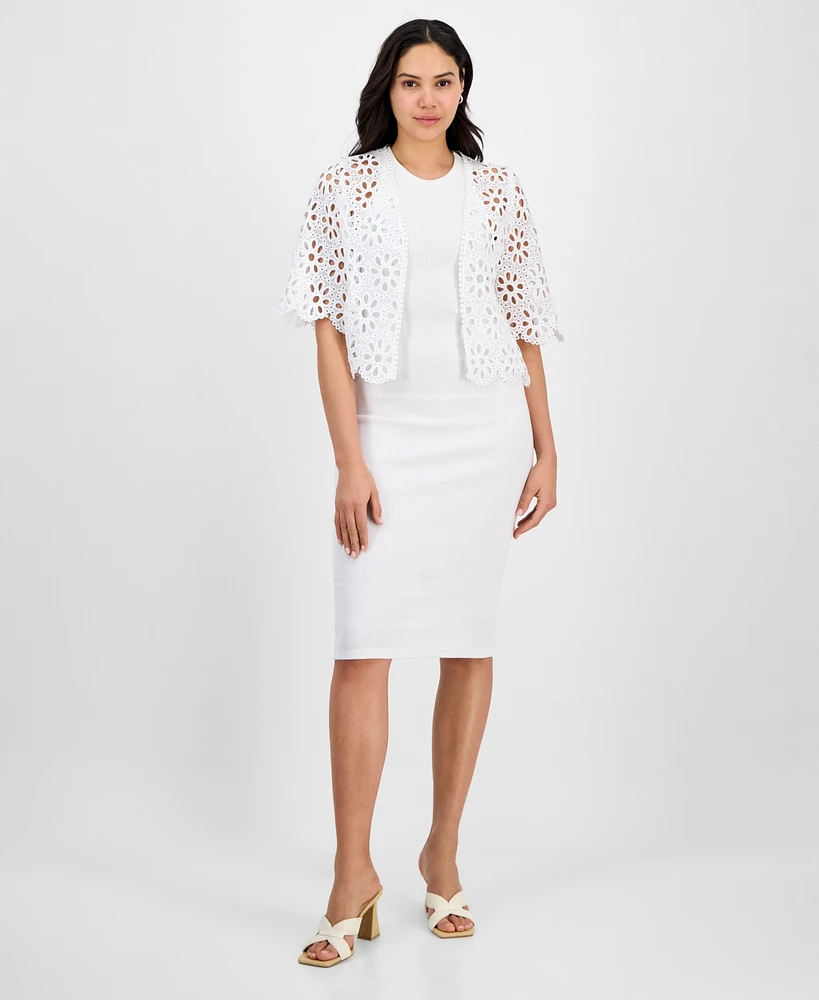 Robbie Bee Women's Floral Lace Open-Front Shrug