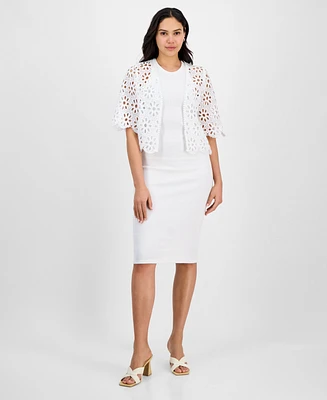 Robbie Bee Women's Floral Lace Open-Front Shrug