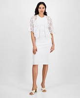 Robbie Bee Women's Floral Lace Open-Front Shrug