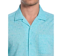 Cubavera Men's Linen Blend Diamond Dobby Print Short Sleeve Button-Down Shirt