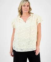 Anne Klein Plus Ruffle-Trim Tie-Neck Blouse
