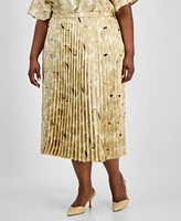 Anne Klein Plus Pull-On Pleated Midi Skirt