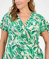 Anne Klein Plus Flutter-Sleeve Classic Faux-Wrap Dress