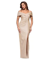 Xscape Petite Sweetheart-Neck Front-Slit Glitter Gown