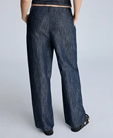 Kenneth Cole Women's Fly Front High Rise Wide-Leg Denim Pants