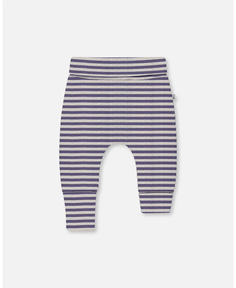 Deux par Baby Boys Printed Cotton Evolutive Pant Striped Navy