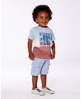 Deux par Baby Boys Short Sleeve Cotton Graphic Tee Gradient Pale Blue And Dark Old Rose