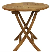 Round Folding Solid Teak Outdoor Dining Table - Light Wood Stain Finish - 31 Inches