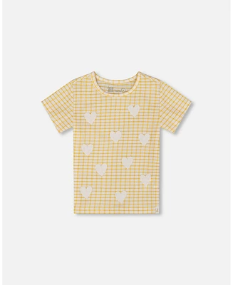 Deux par Big Girls Crinkle Top With Applique Pale Yellow And White