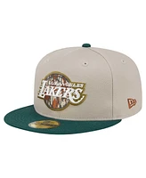 New Era Men's Natural/Hunter Green Los Angeles Lakers Lifestyle Tree Bark 59FIFTY Fitted Hat