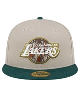 New Era Men's Natural/Hunter Green Los Angeles Lakers Lifestyle Tree Bark 59FIFTY Fitted Hat