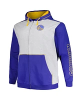 Fanatics Men's Royal/Heather Gray Golden State Warriors Big Tall Contrast Pieced Stitched Full-Zip Hoodie