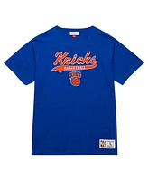 Mitchell & Ness Men's Blue New York Knicks Hardwood Classics Felt Applique Slub T-Shirt