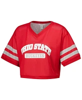 ZooZatz Women's Scarlet Ohio State Buckeyes Mesh Cropped V-Neck T-Shirt