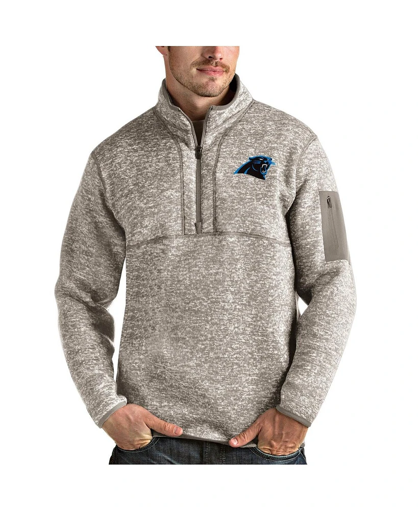 Antigua Men's Oatmeal Carolina Panthers Fortune Quarter-Zip Pullover Jacket