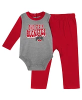 Outerstuff Baby Boys and Girls Scarlet Ohio State Buckeyes Double Up Long Sleeve Bodysuit Pant Set