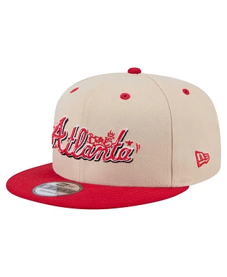 New Era Men's Cream/Red Atlanta Braves Team Art 9FIFTY Snapback Hat