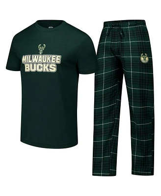 Concepts Sport Men's Hunter Green Milwaukee Bucks Vector T-Shirt Flannel Pants Sleep Set