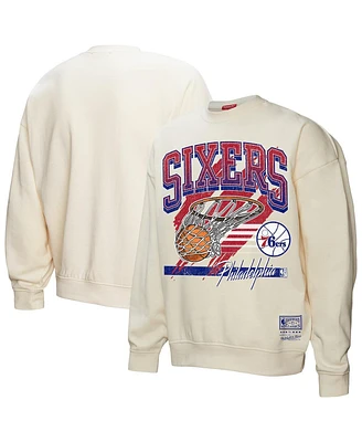 Mitchell & Ness Women's Cream Philadelphia 76ers Brush Bucket Pullover Sweatshirt