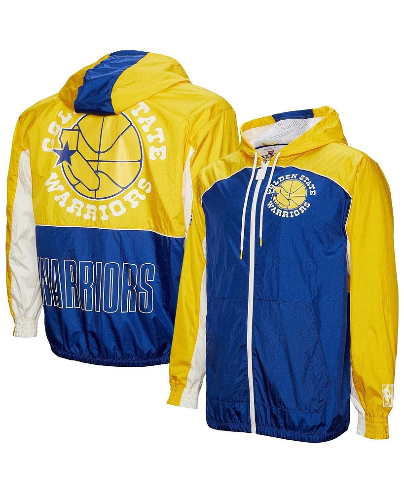 Mitchell & Ness Men's Royal/Yellow Golden State Warriors Hardwood Classics Big Shot Premium Full-Zip Windbreaker Jacket