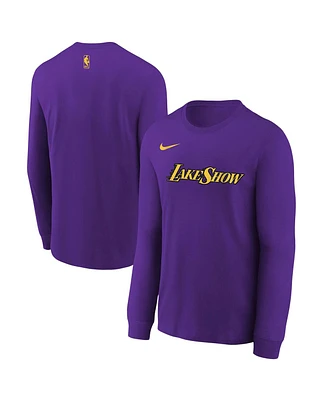 Nike Big Boys and Girls Purple Los Angeles Lakers 2024/25 City Edition Wordmark Performance Long Sleeve T-Shirt