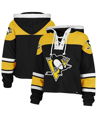 '47 Brand Women's Black Pittsburgh Penguins Cropped Superior Lacer Pullover Hoodie