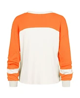 '47 Brand Women's Cream Miami Dolphins Double Header Curve Raglan Long Sleeve Crop Top