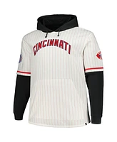 '47 Brand Men's White/Black Cincinnati Reds Big Tall Pinstripe Double Header Collection Pullover Hoodie