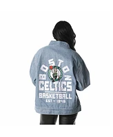 The Wild Collective Men's and Women's Blue Boston Celtics Coaches Full-Zip Denim Jacket