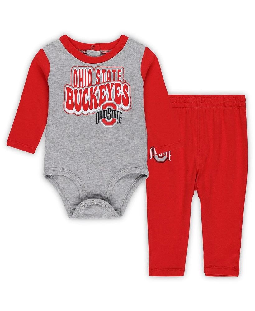 Outerstuff Baby Boys and Girls Ohio State Buckeyes Double Up Long Sleeve Bodysuit Pant Set