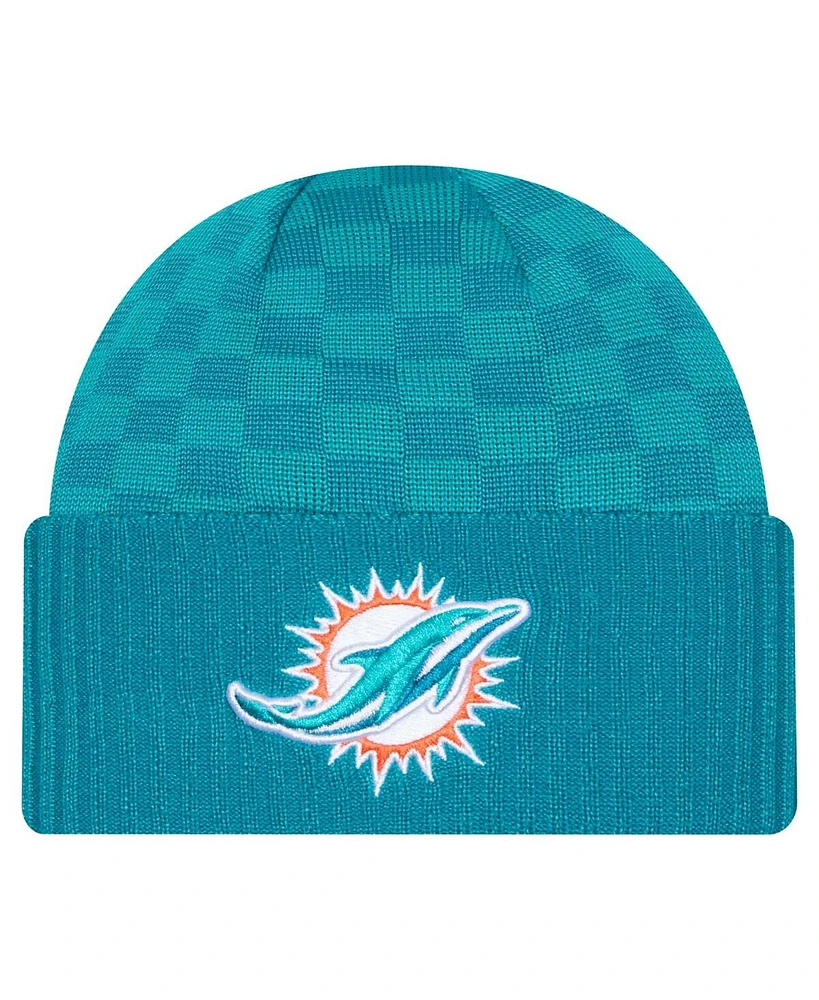 New Era Men's Aqua Miami Dolphins Checkered Cuffed Knit Hat