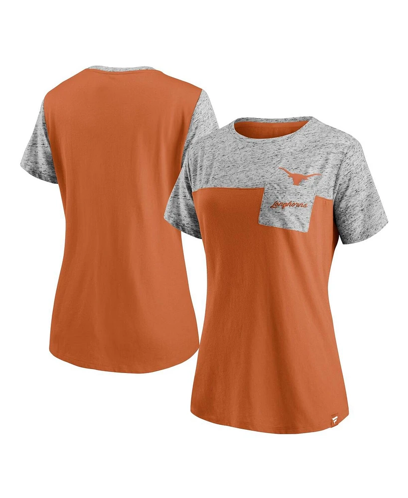 Fanatics Women's Burnt Orange/Heathered Gray Texas Longhorns Inside Pocket T-Shirt