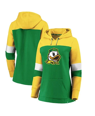 Fanatics Women's Green/Yellow Oregon Ducks Iconic Colorblocked Pullover Hoodie