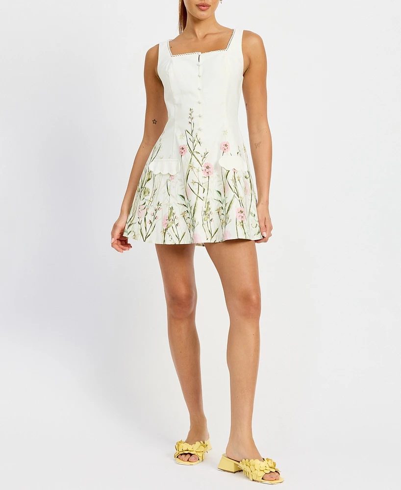 En Saison Women's Esmeralda Floral Square-Neck Mini Dress