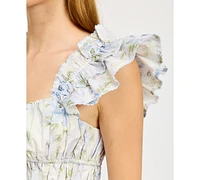En Saison Women's Scarlet Floral Cotton Peplum Top