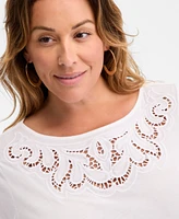 Style & Co Plus Eyelet-Yoke T-Shirt, Exclusively at Macy's