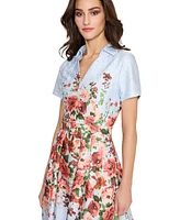Tahari Women's Floral-Print Textured Fit & Flare Dress