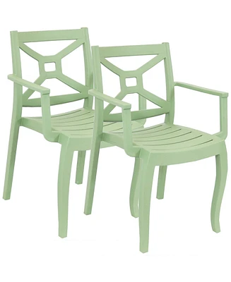 Tristana Plastic Outdoor Patio Arm Chair - Set of - Stackable Seating