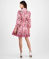 Anne Klein Women's Printed Long-Sleeve Belted Shirtdress