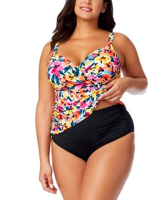 Anne Cole Plus Size Floral Print Surplice Underwire Tankini Top Bottoms