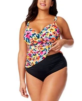 Anne Cole Plus Size Floral Print Surplice Underwire Tankini Top Bottoms