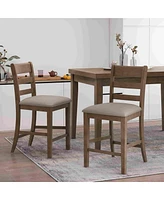 Rustic Farmhouse Upholstered Counter Stools with Natural Wood Frame, Set of 2-The Pop Home