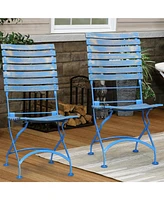 Cafe Couleur European Chestnut Wooden Folding Bistro Chair - Indoor or Outdoor Use - Blue - Set of 4