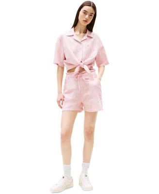 Tommy Jeans Womens Cotton Linen Short Sleeve Shirt Cotton Linen Drawstring Shorts