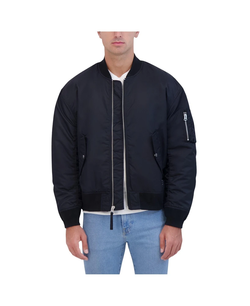 Hudson Jeans Men's Ma-1 Military Bomber Jacket With Knit Collar And Cuff